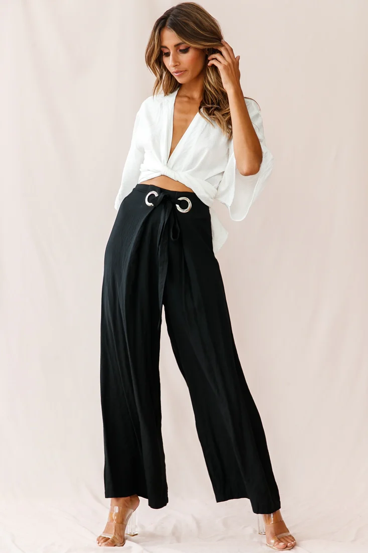 Saigon Wide Leg Eyelet Pants Black