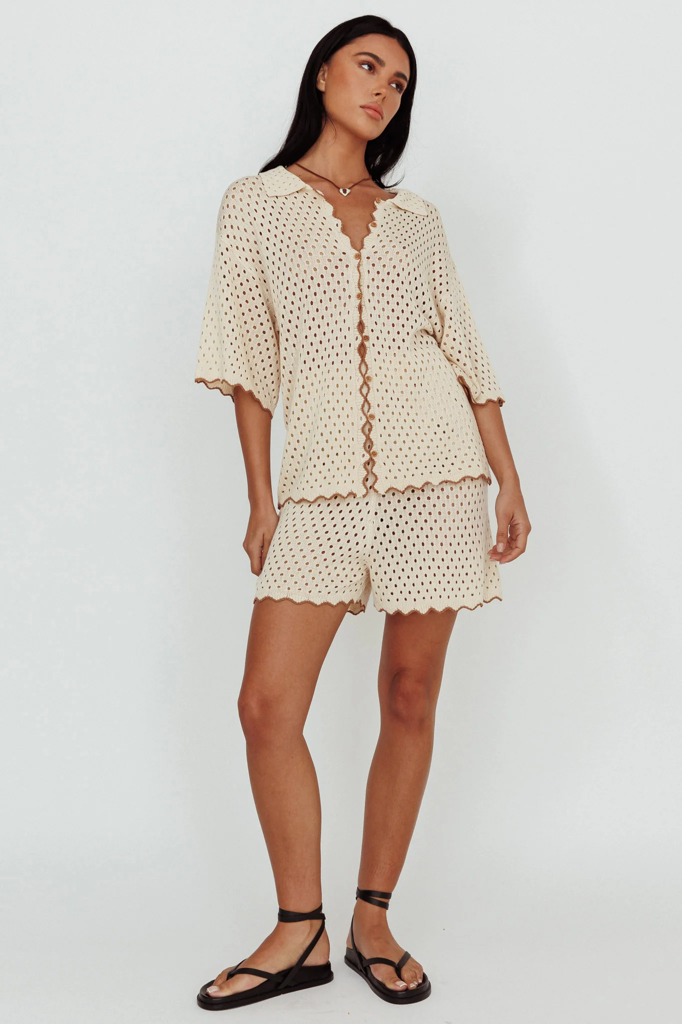 Just A Hunch Crochet Shorts Nutmeg/Shell