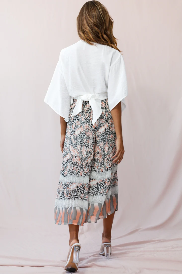 Gemini Accordion Pleat Wide Leg Pants Pink Leopard