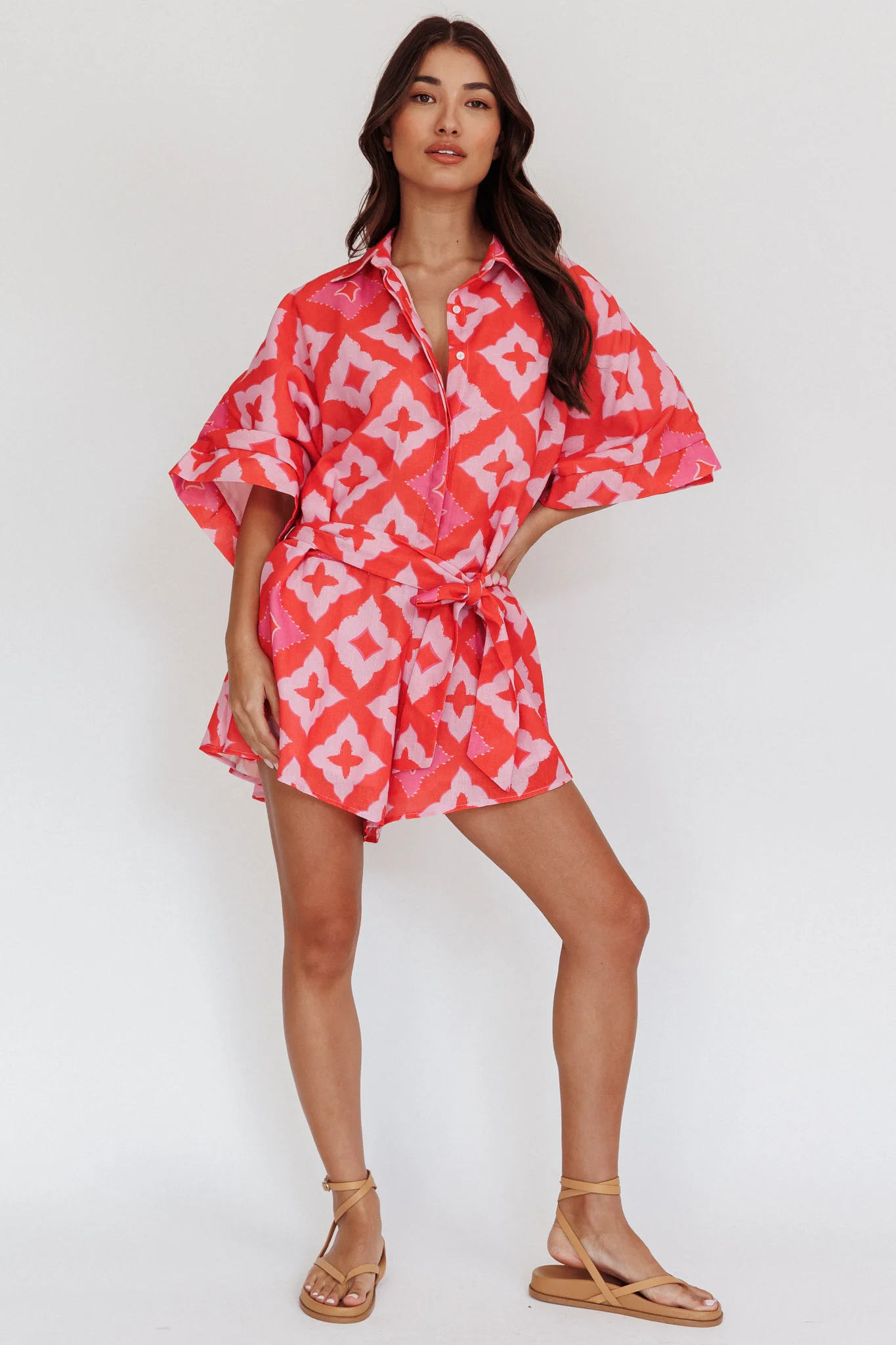 Daytona Beach Button-Up Romper Print Pink