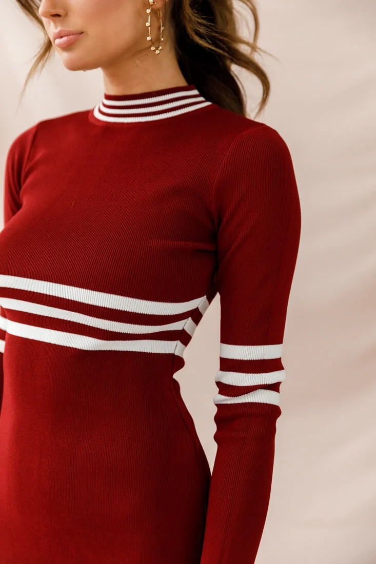 Varsity Long Sleeve Mini Dress Rose