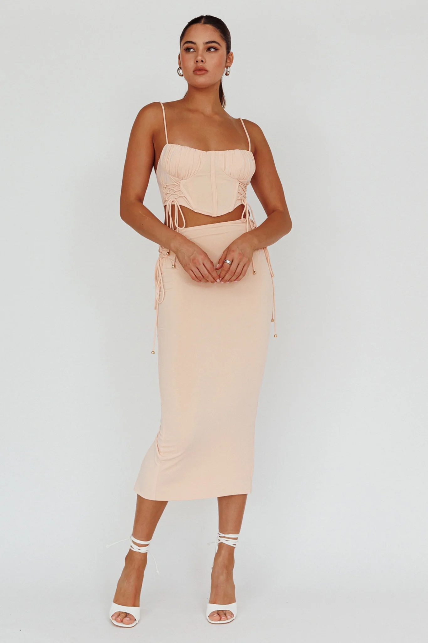 Graziella Lace Up Midi Skirt Egg Shell