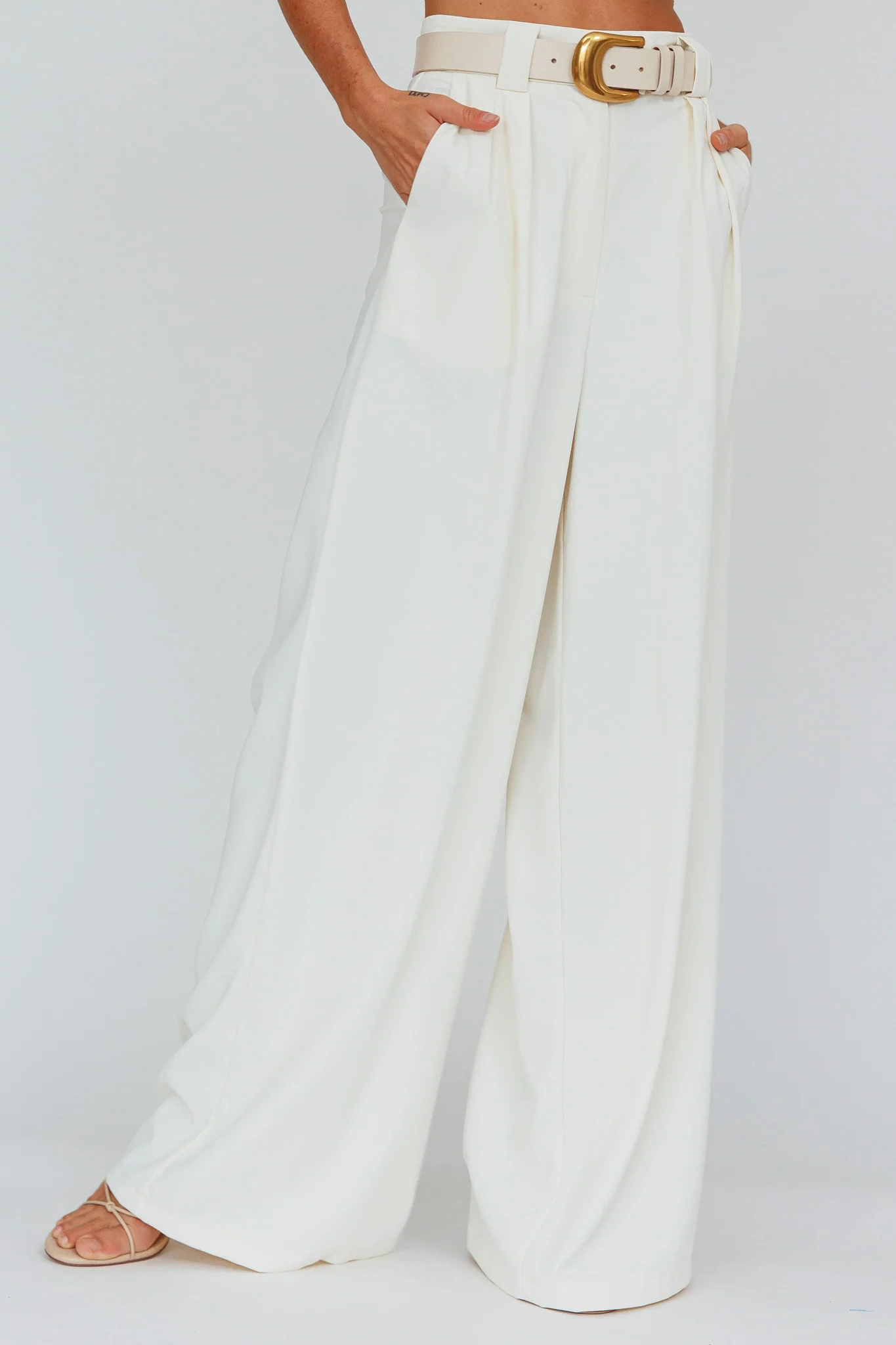 Regal Wide-Leg Mid Rise Pants Cream