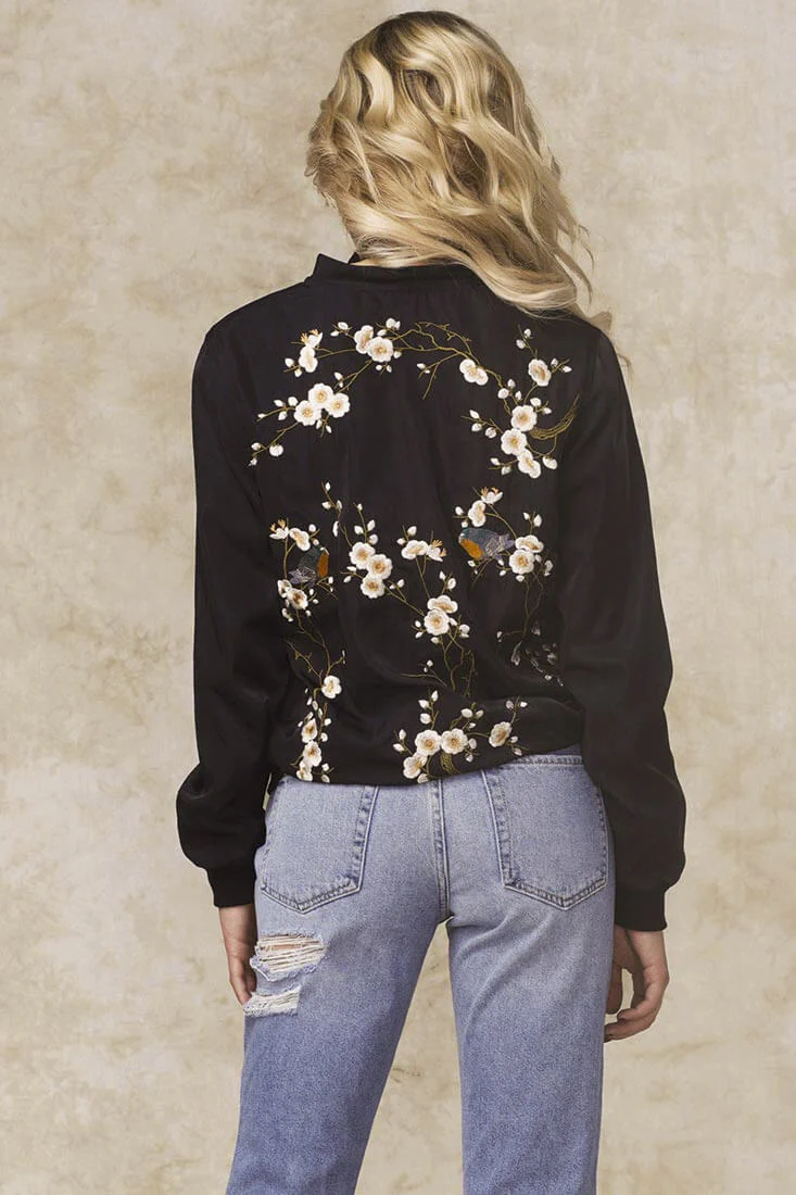 Robyn Embroidered Bomber Jacket Black