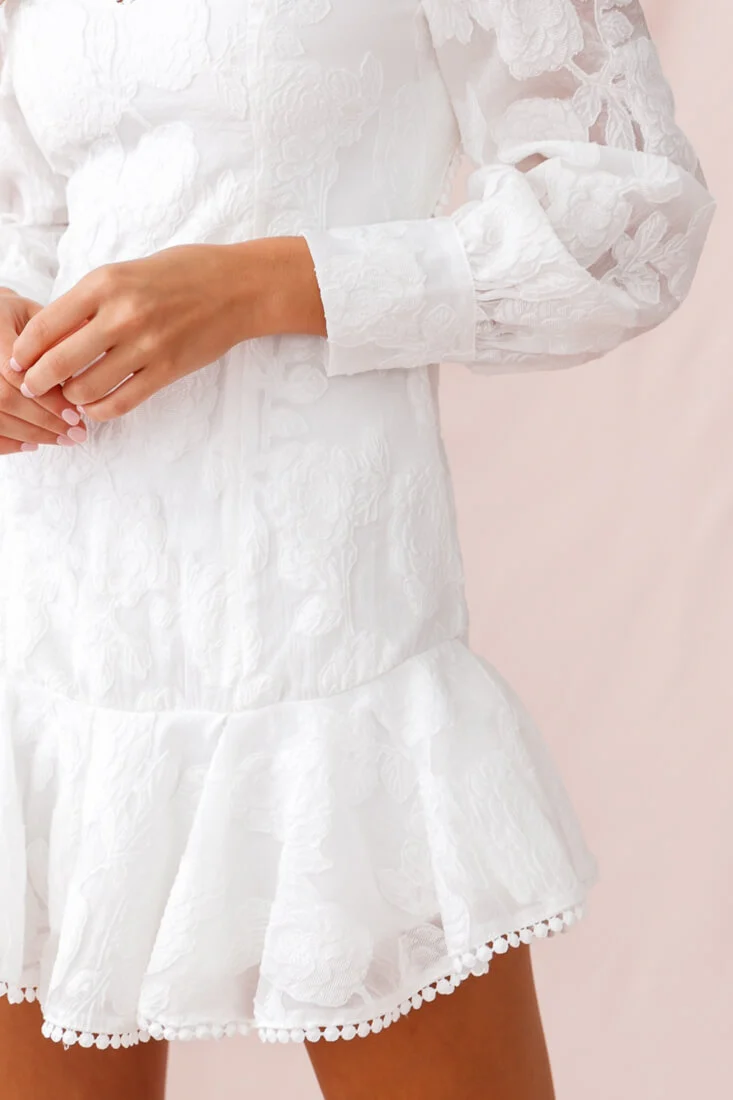 Camellia Open Back Cuff Sleeve Dress White