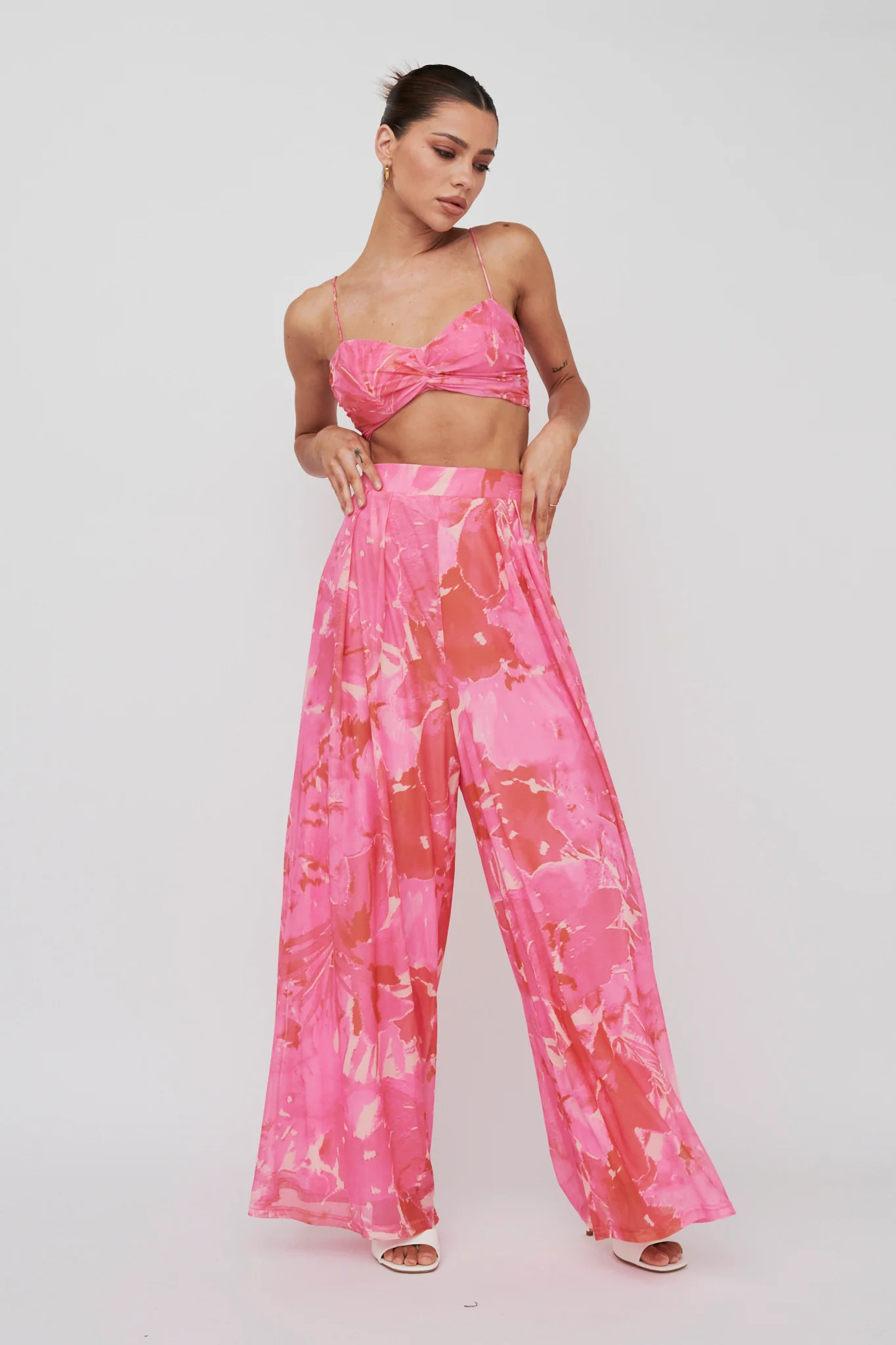 Tammi Wide Leg Pants Print Blush
