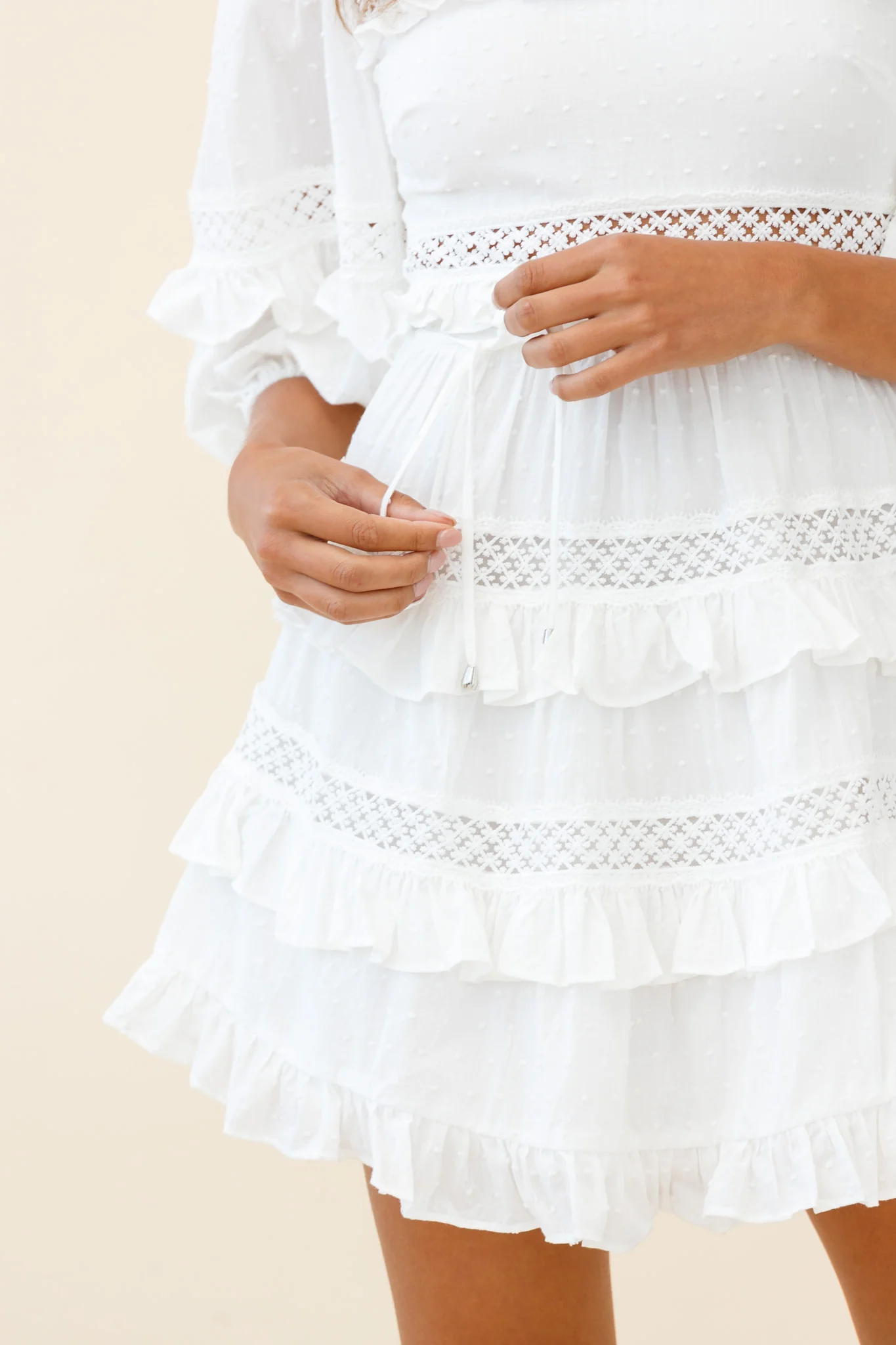 Dream About It Puff Sleeve Frill Dress White