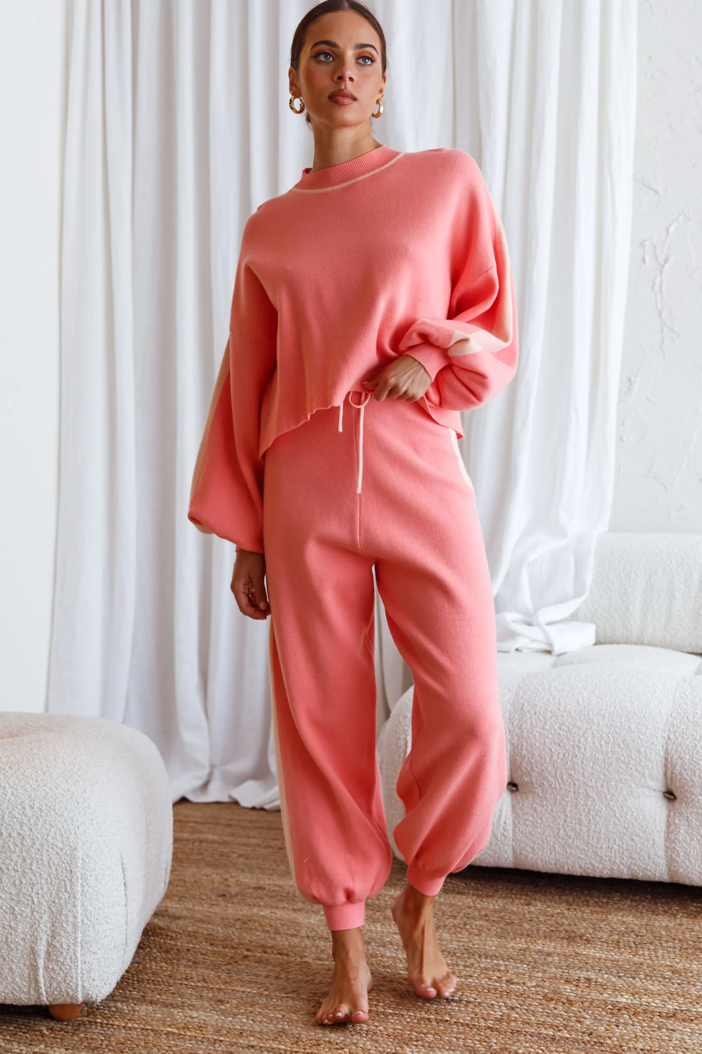 Take Me Back Brushed Knit Jogger Pants Peach