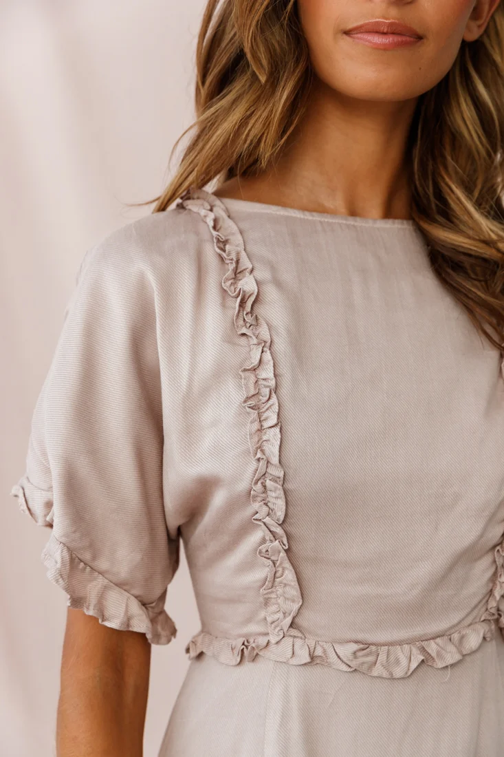 Thursday Ruffle Detail Lace-Up Back Dress Mocha