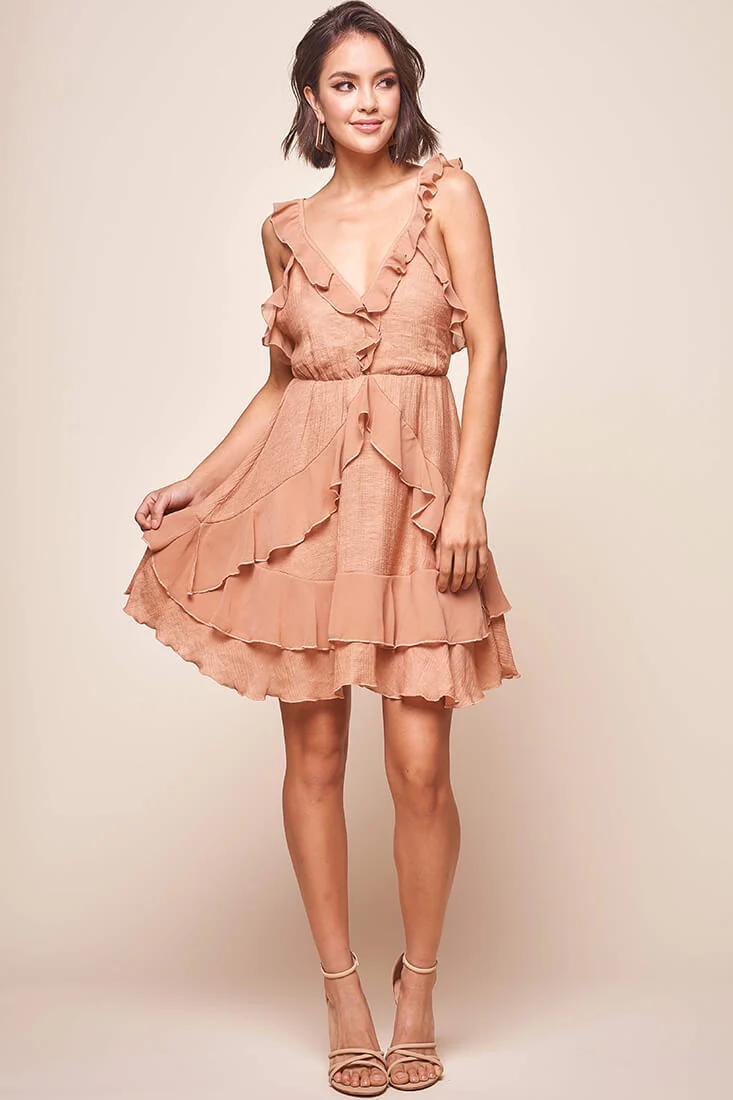 Mary Ruffle Strap Tie Back Dress Rose