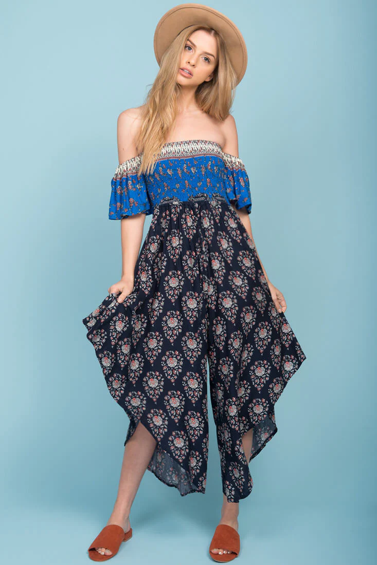 Brooke Off The Shoulder Maxi Romper Navy