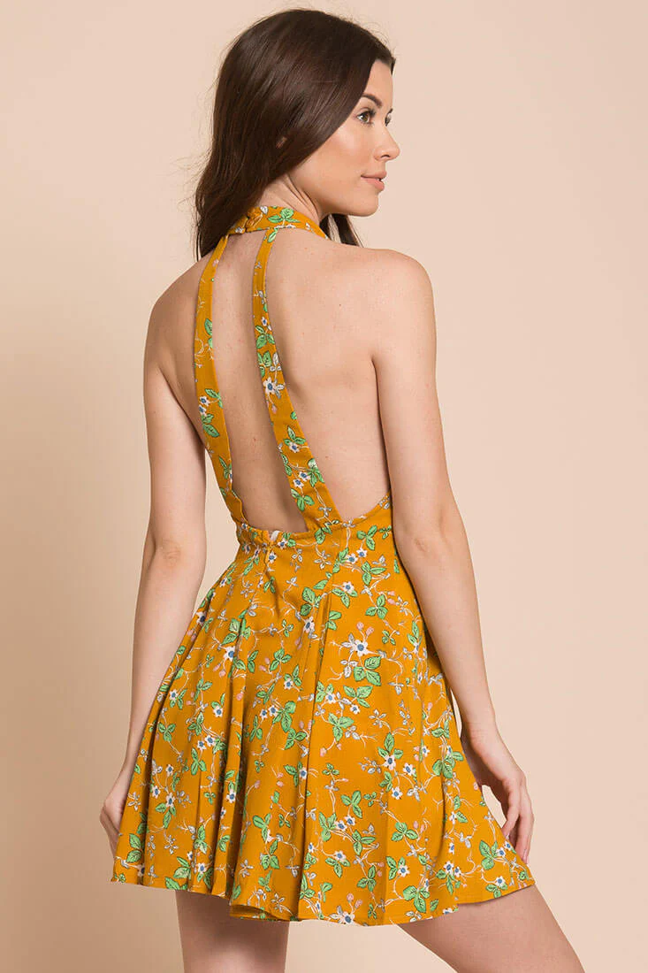 Janessa Floral Print Dress Mustard
