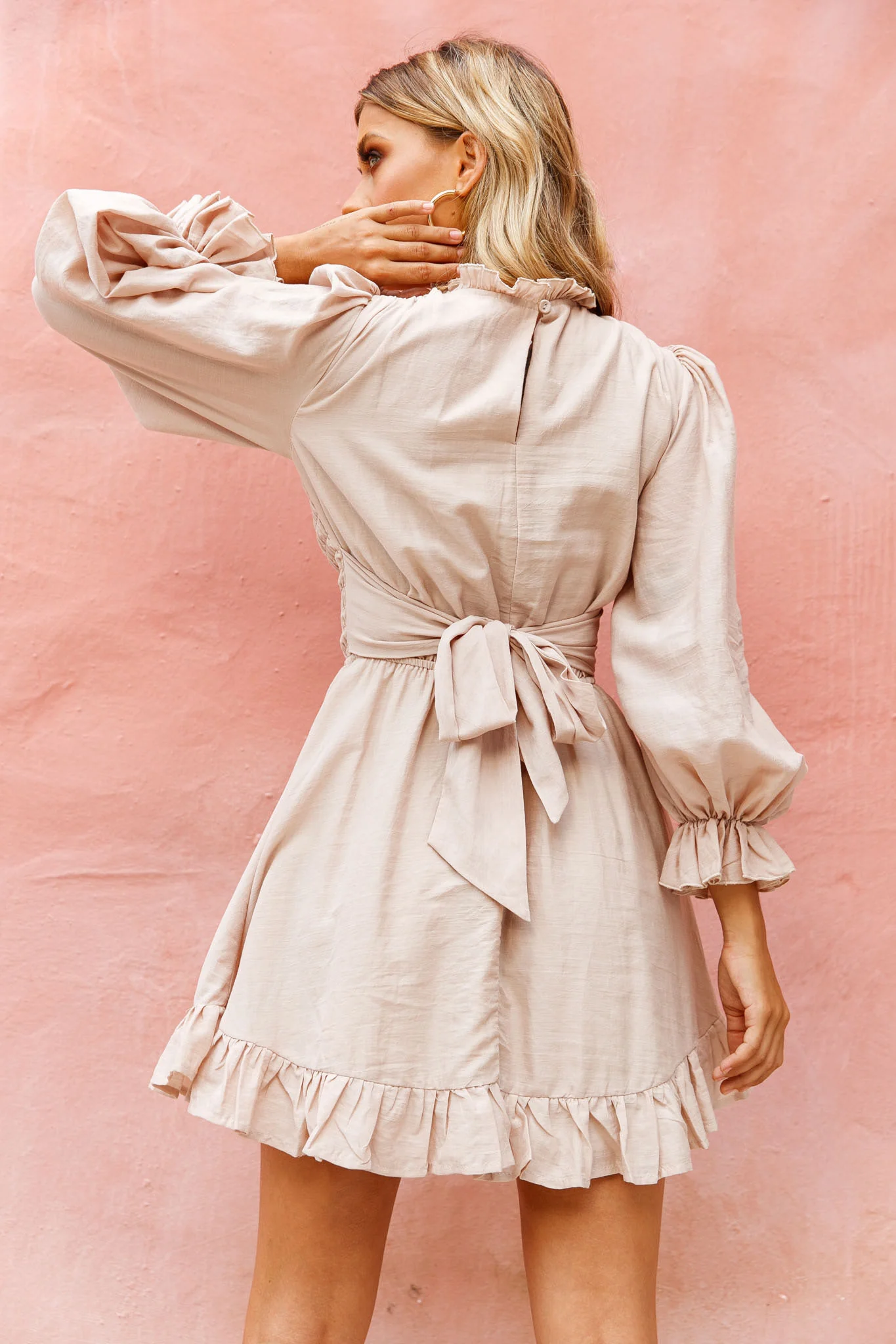 Marianna Long Sleeve Shirred Bust Dress Mocha