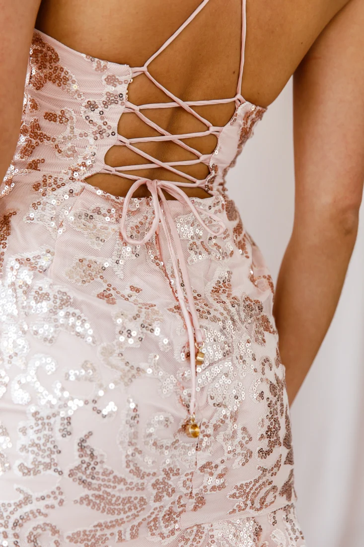Dazed Lace-Up Back Dress Rose Gold