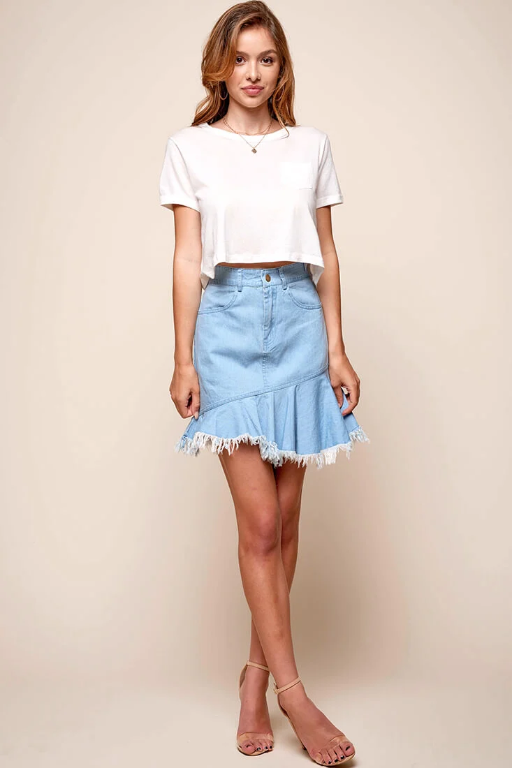 Mitzi Raw Hem Mini Skirt Blue