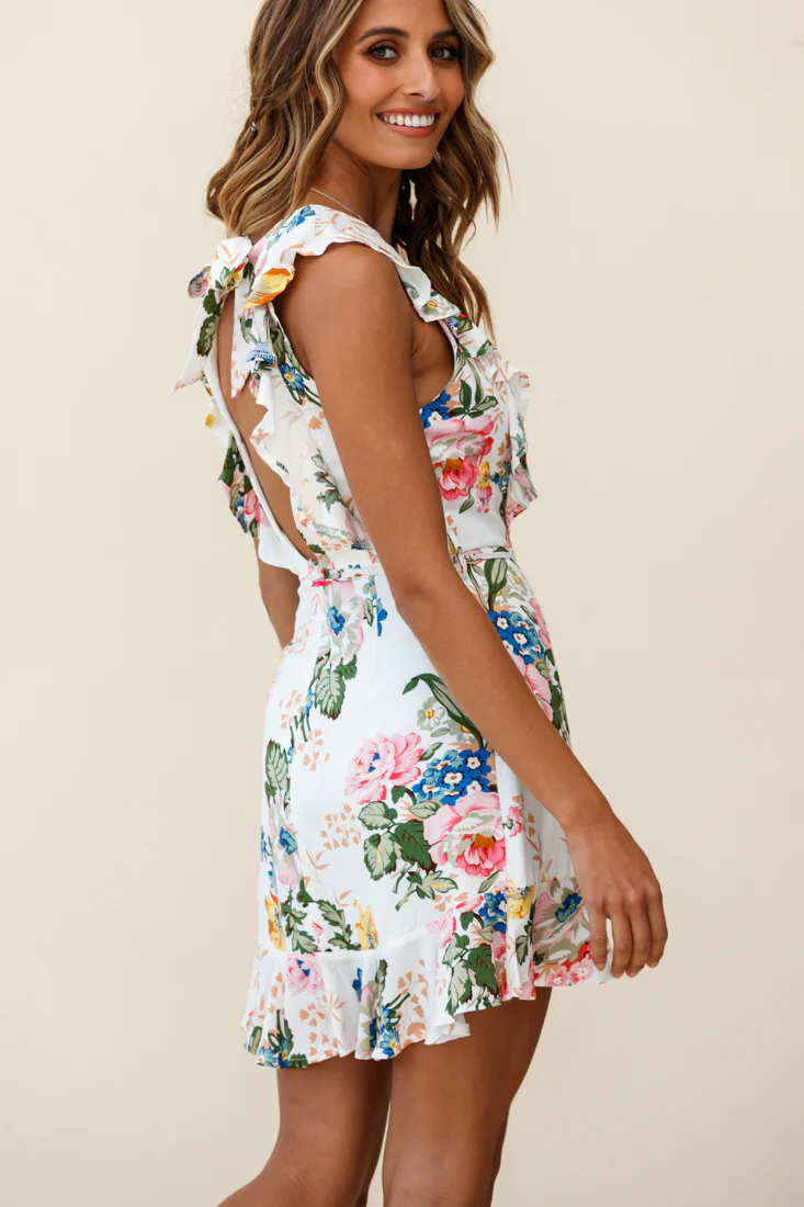 Endless Love Sleeveless Ruffle Dress Floral Print White