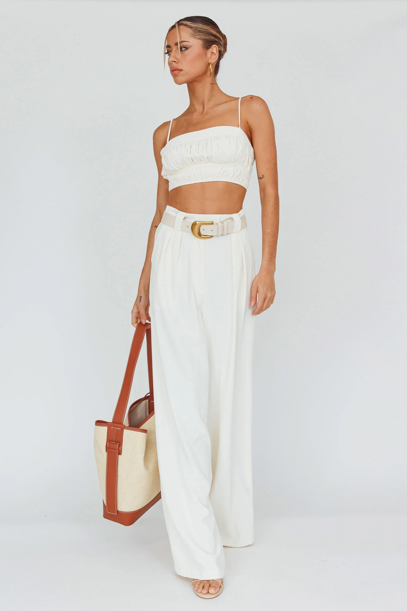 Regal Wide-Leg Mid Rise Pants Cream