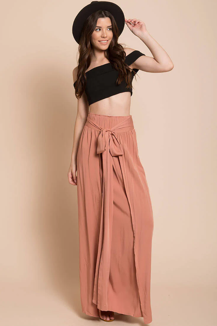 Evalyn High Slit Skirt Rose