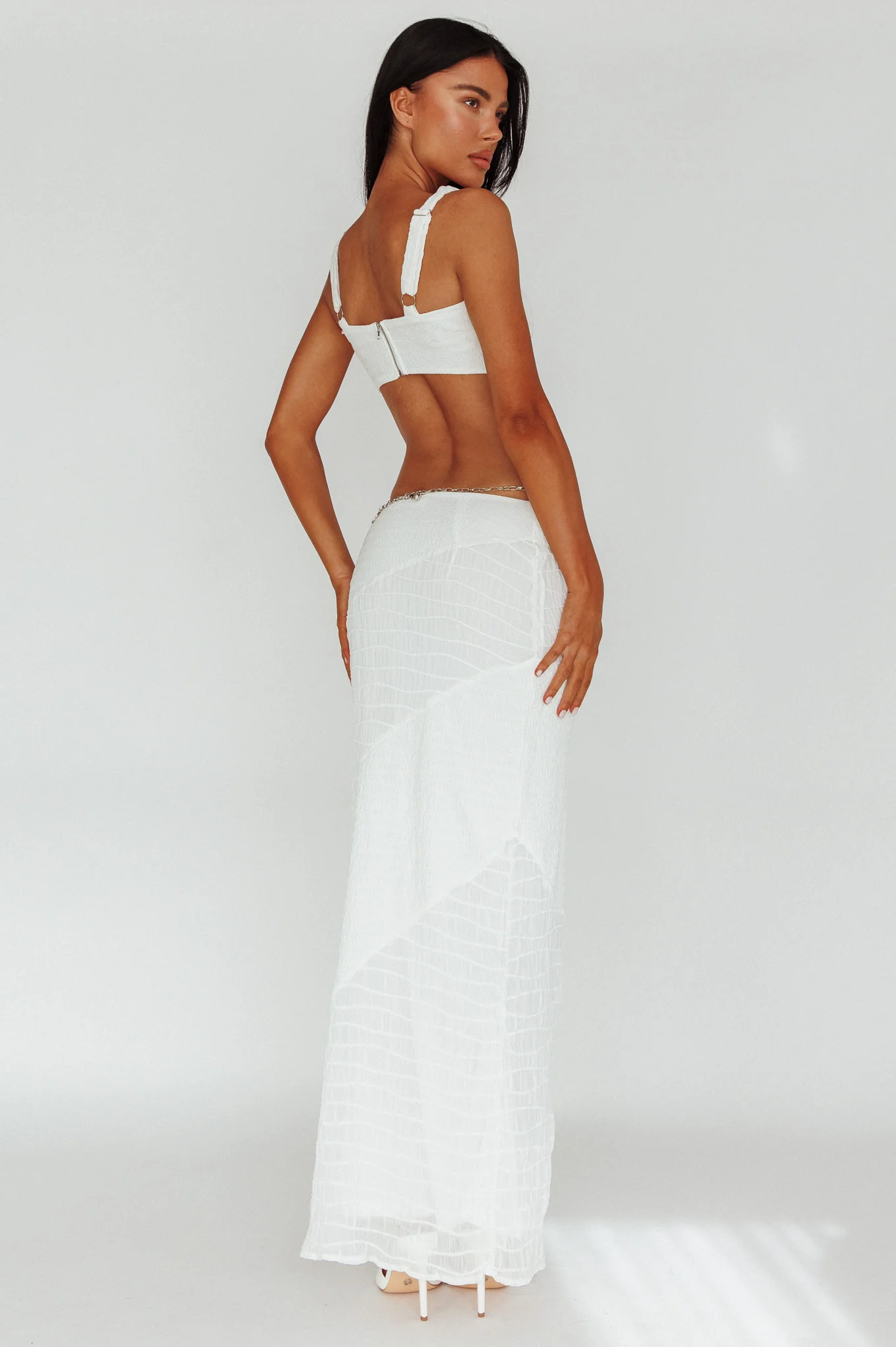 Bindi Puckered Midi Skirt White