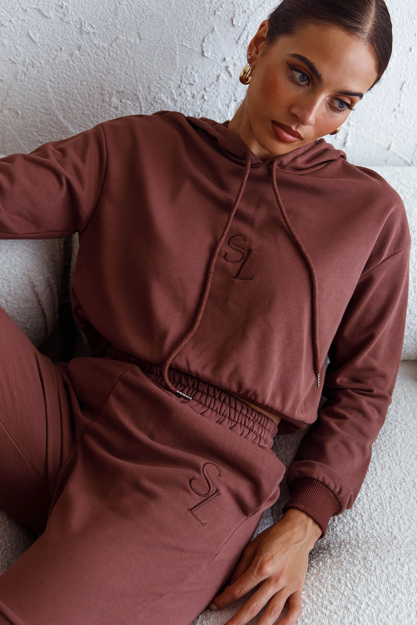 Glow Getter Elasticated Waist Embroidery Logo Jogger Pants Chocolate