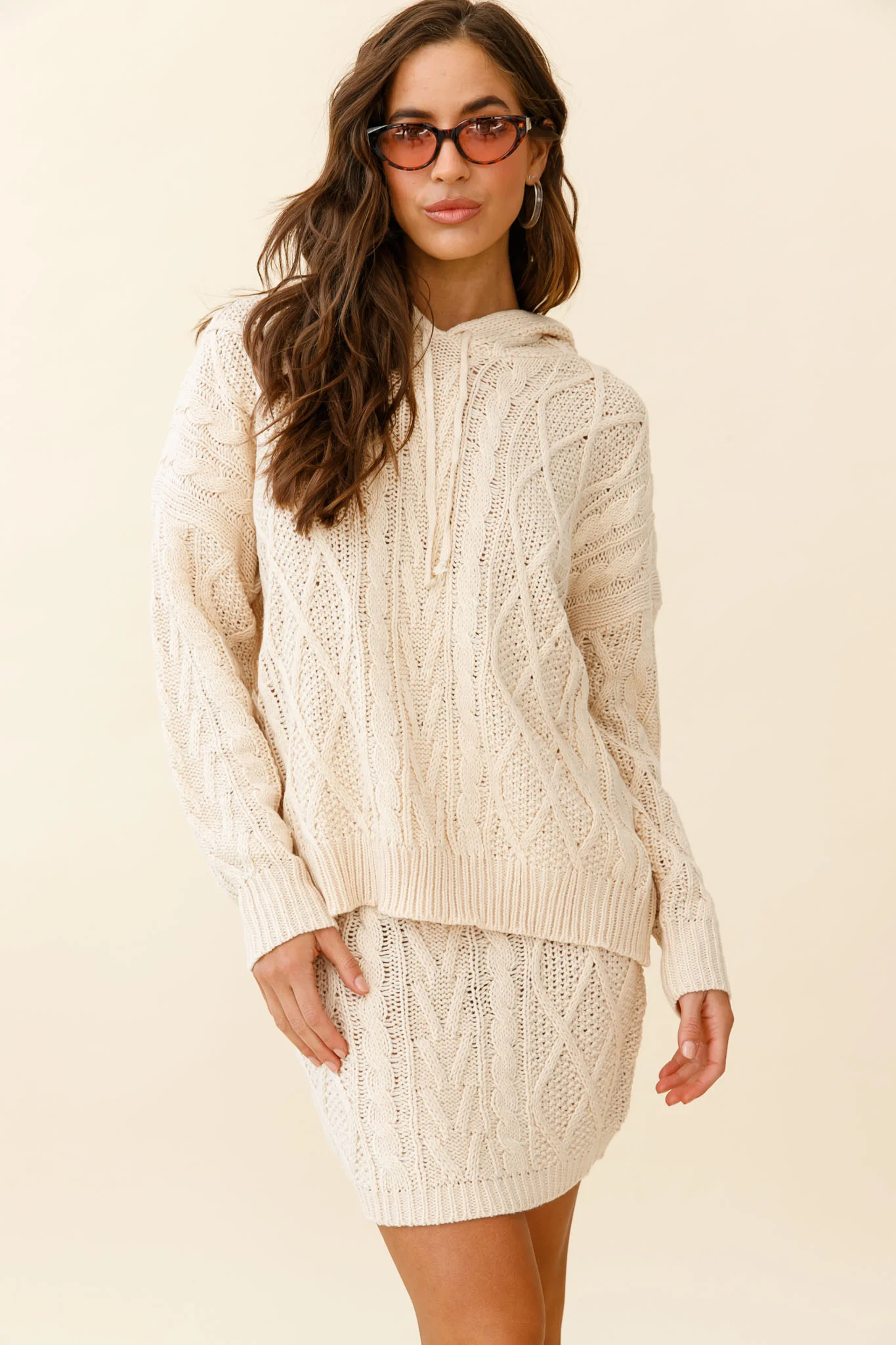 Issy Elasticated Waist Cable Knit Skirt Cream