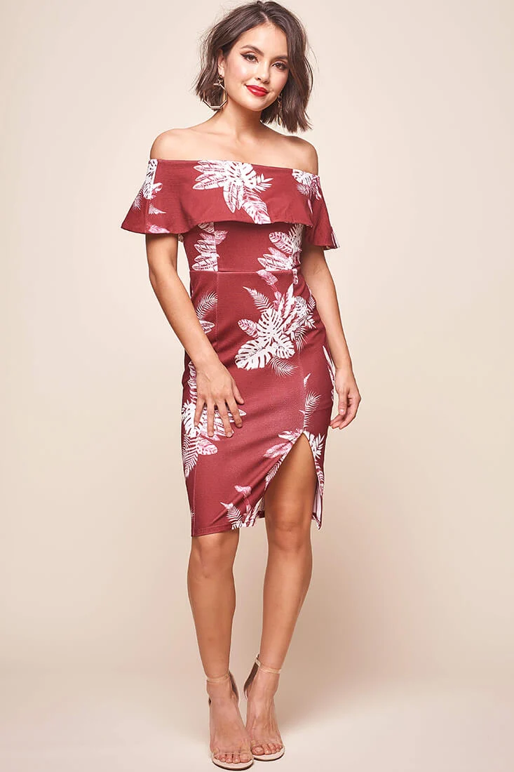 Alina Tiered Off Shoulder Dress Wine Base