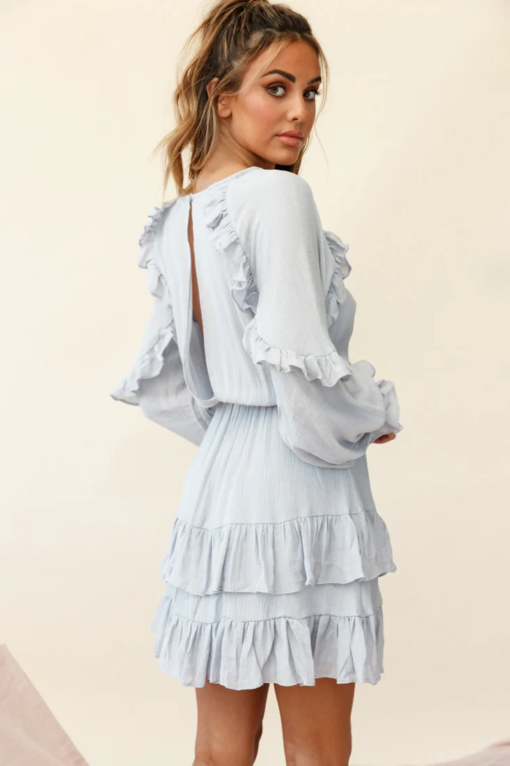 Best Wishes Long Sleeve Frill Detail Dress Grey