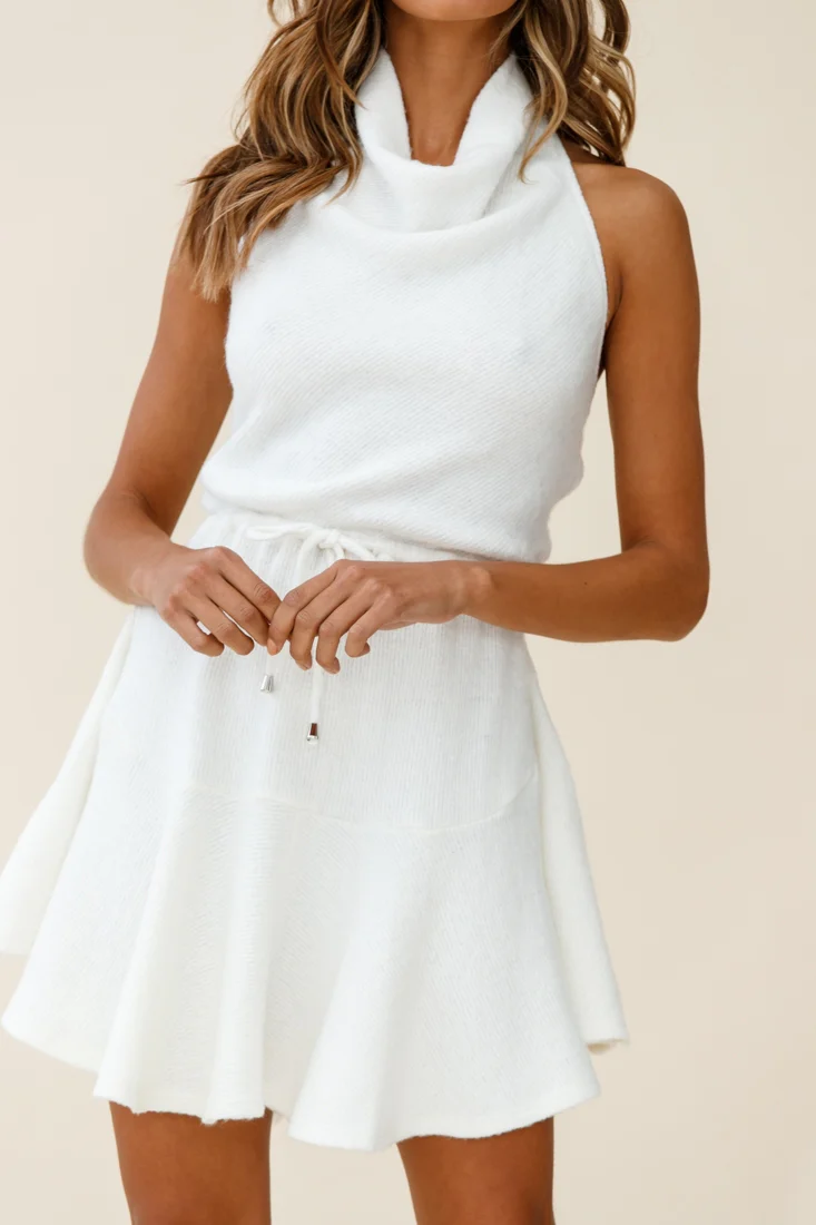 Cosette Cowl Halterneck Knit Dress White