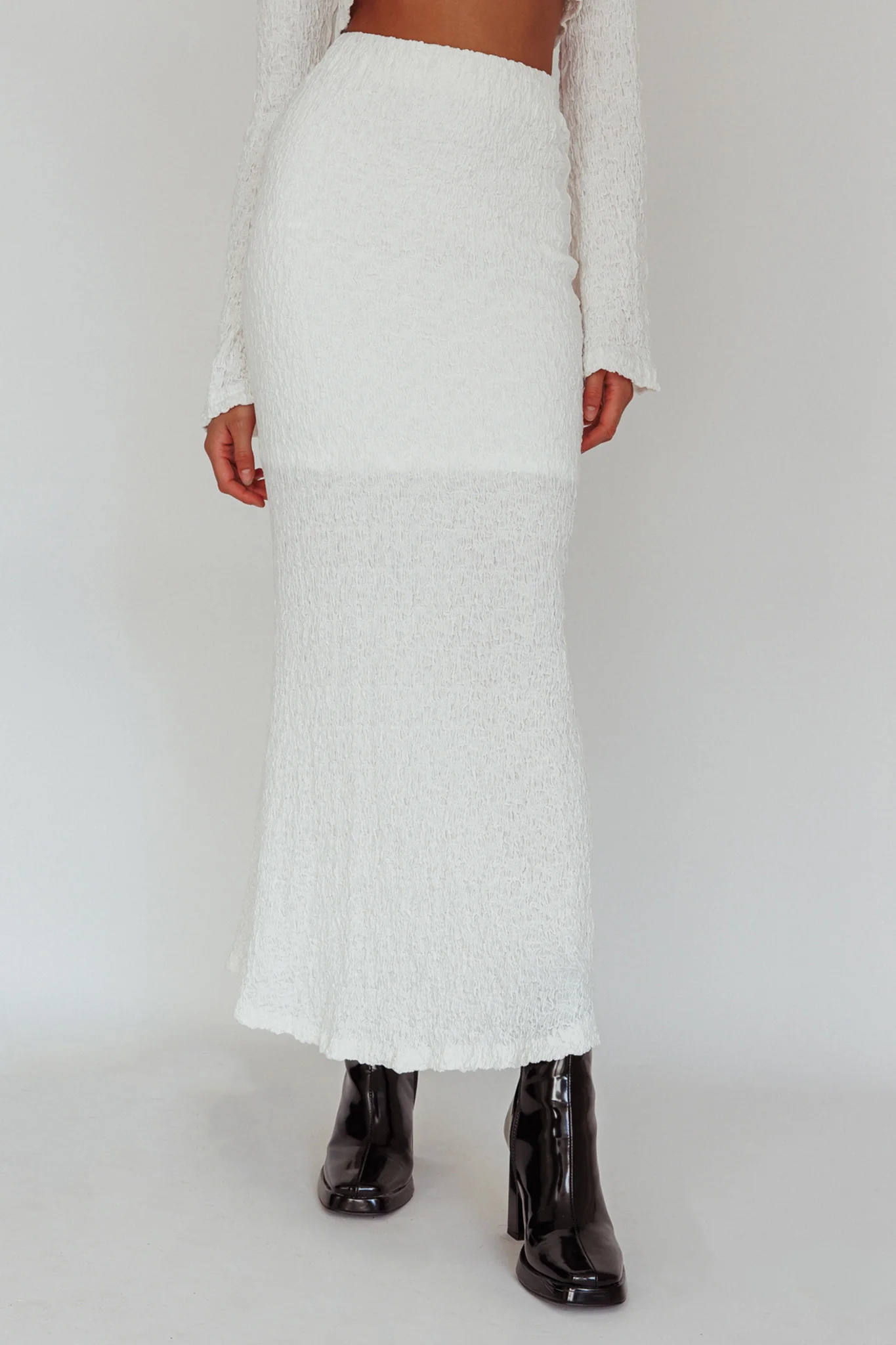 Treasures Textured Midi Skirt White