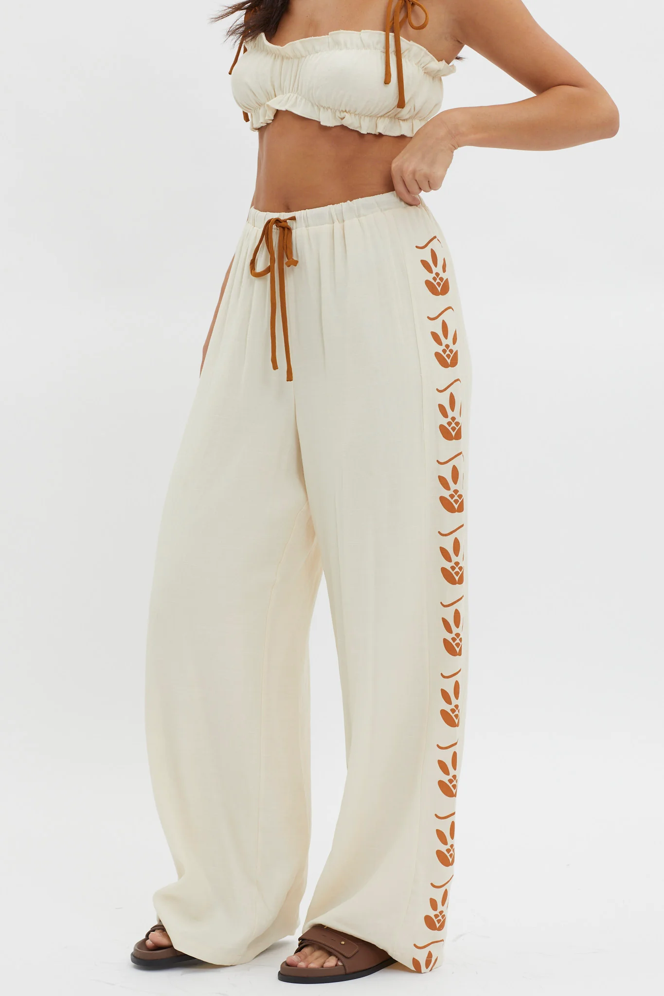Maghan Side Print Long Pants Beige