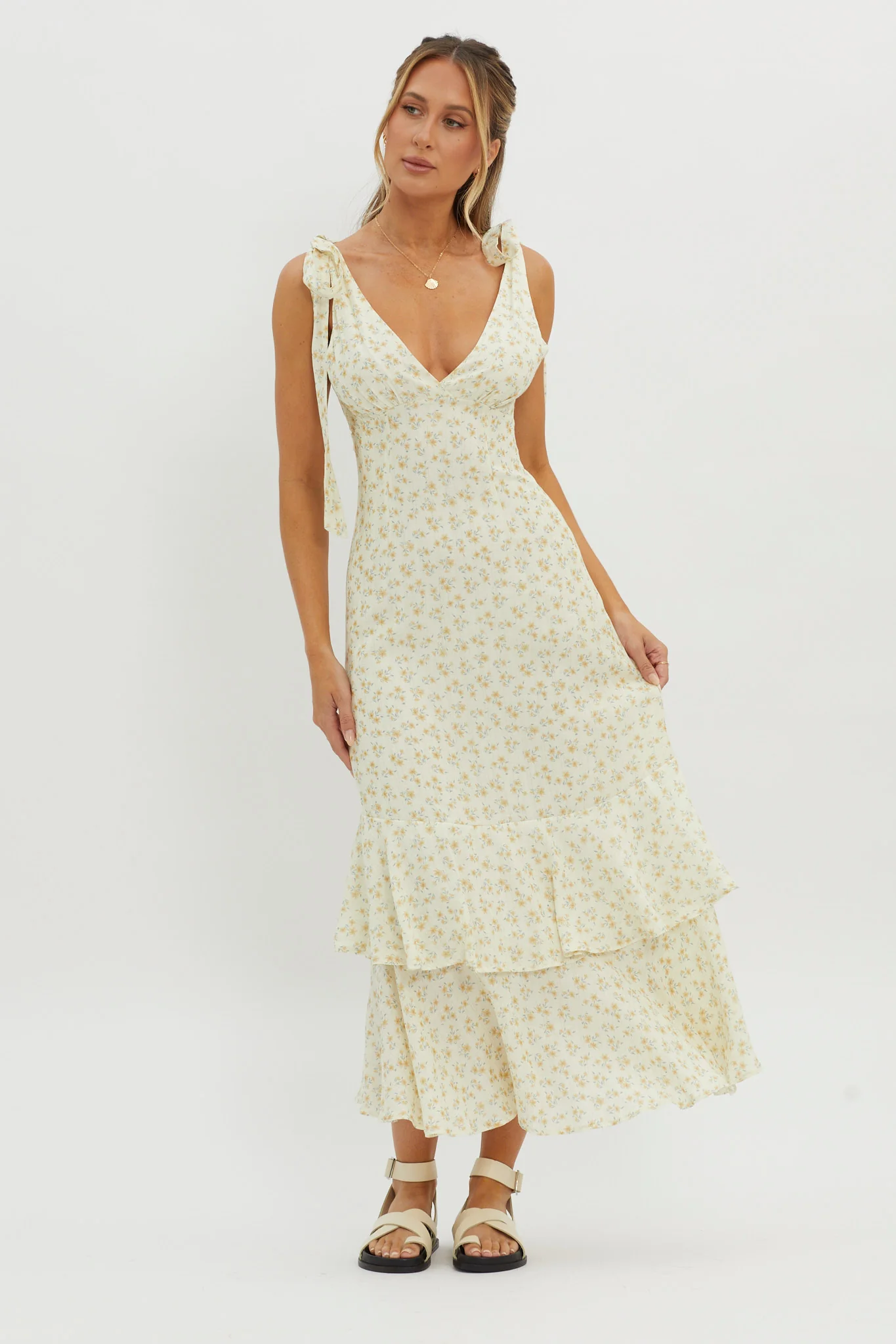 Manhattan Summer Tied Shoulder Maxi Dress Yellow