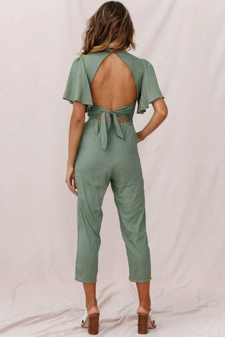 Dana Straight Leg Collared Neck Jumpsuit Olive