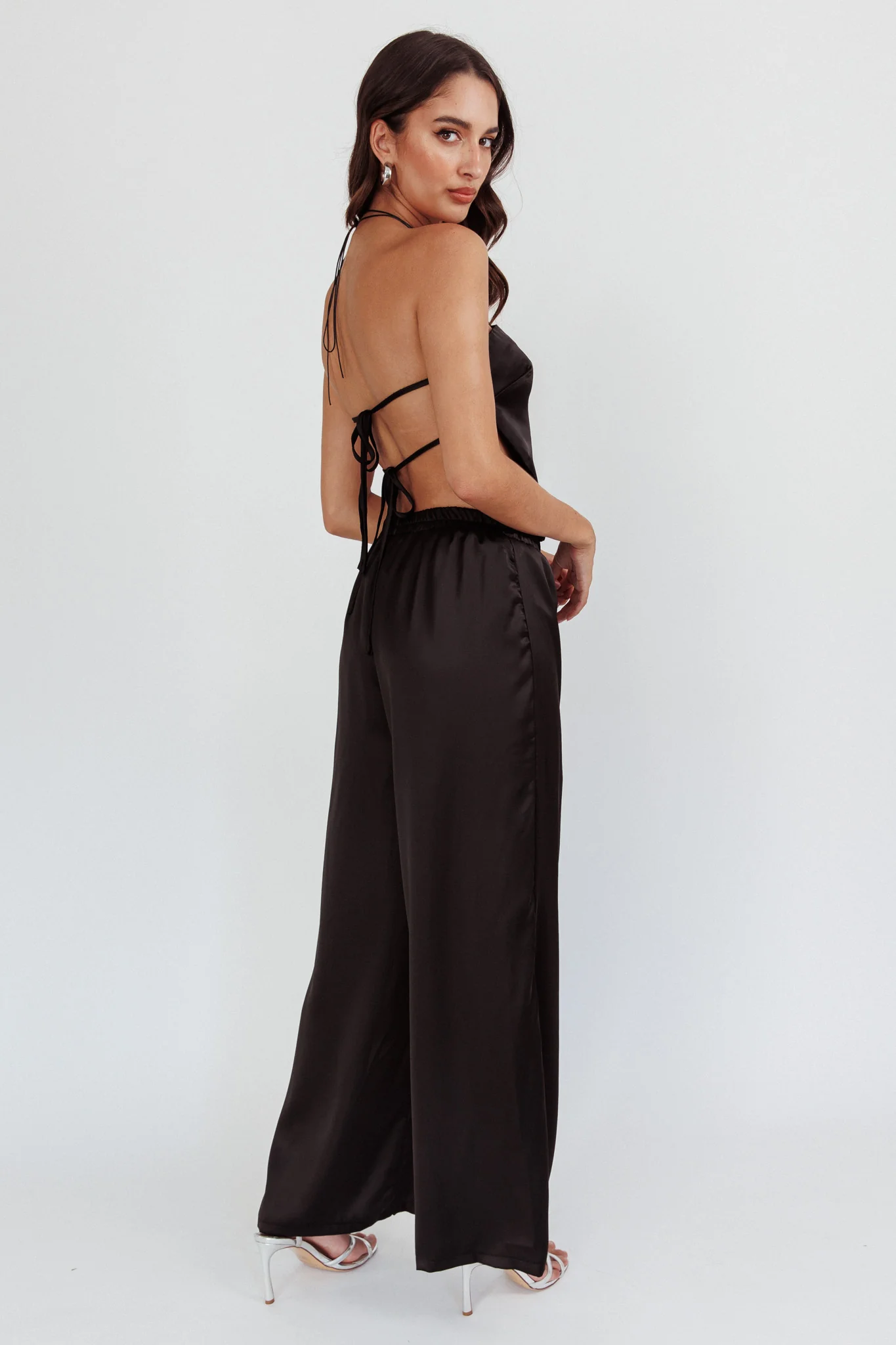 Panama Beach Wide Leg Satin Pants Black
