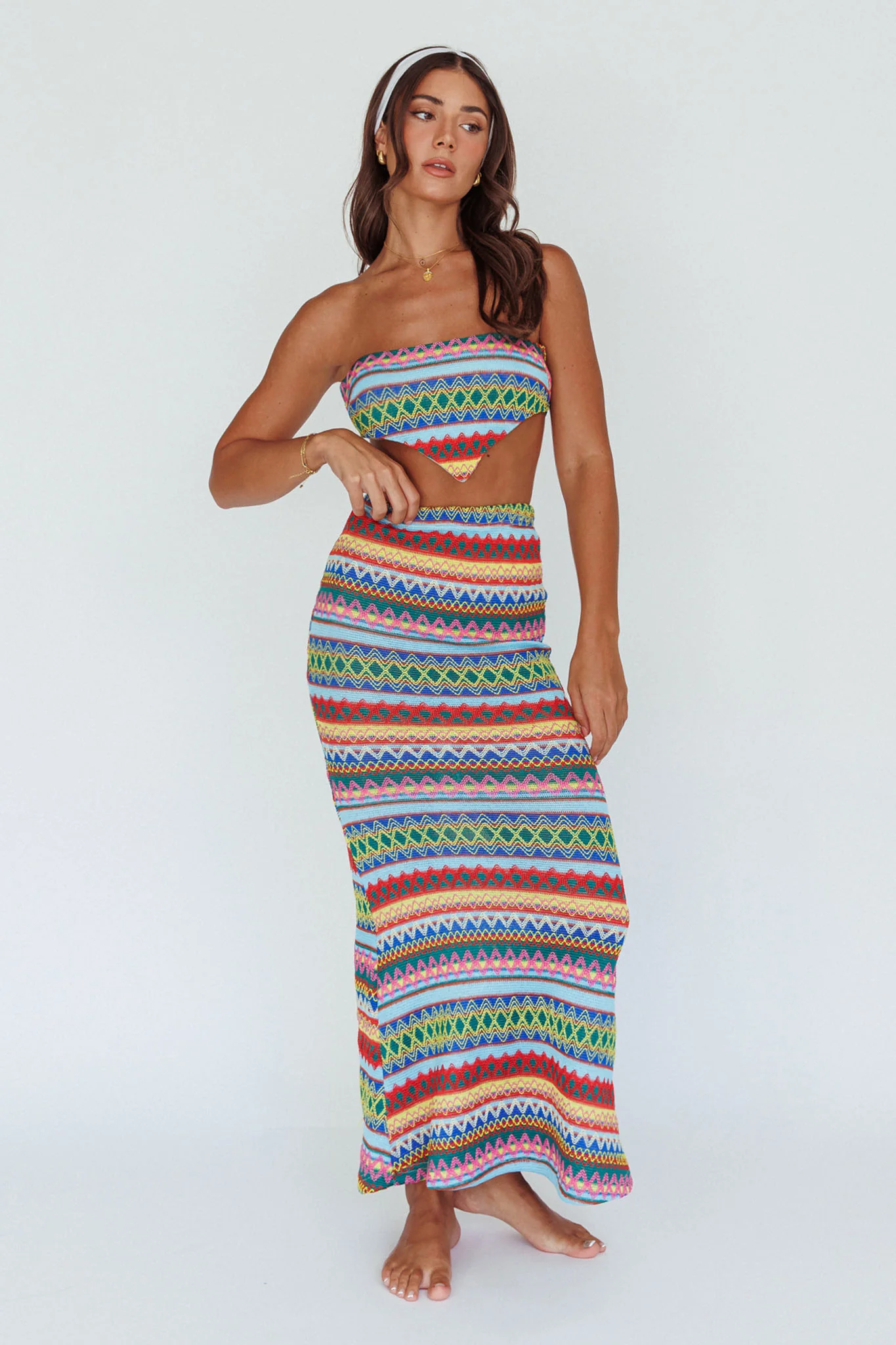 Tulum Knit Midi Skirt Blue Multi
