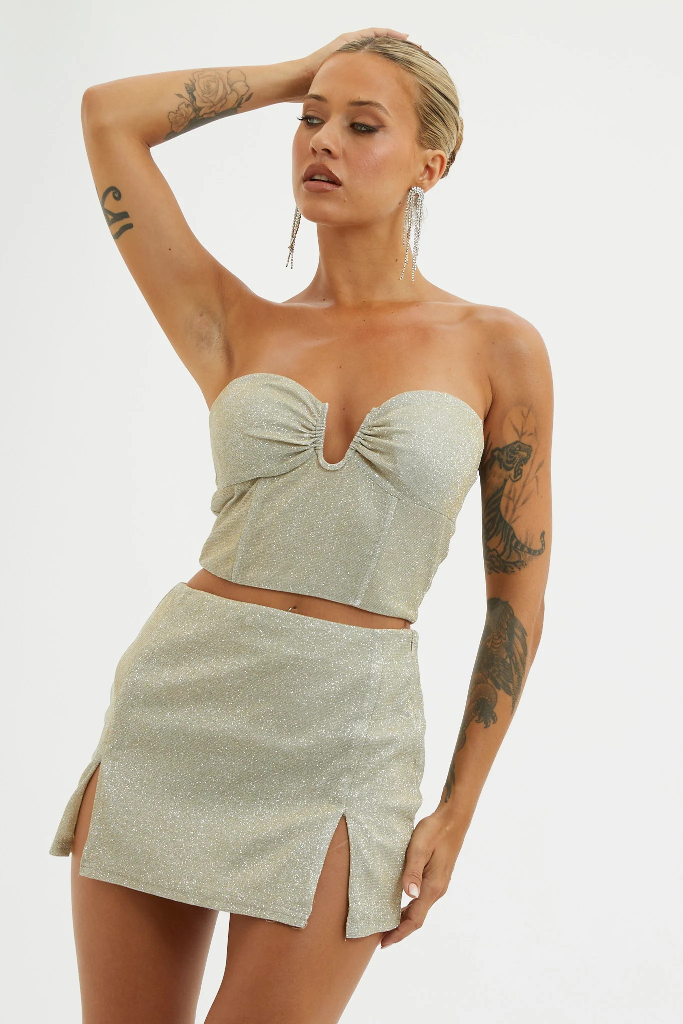 Tamira Split Mini Skirt Silver/Gold