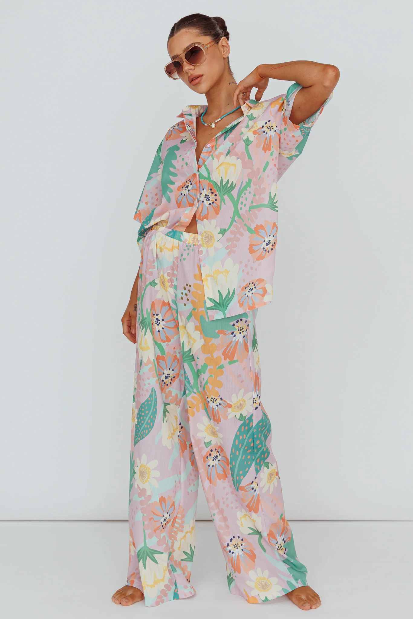 Kiko Wide Leg Pants Print Pink Multi