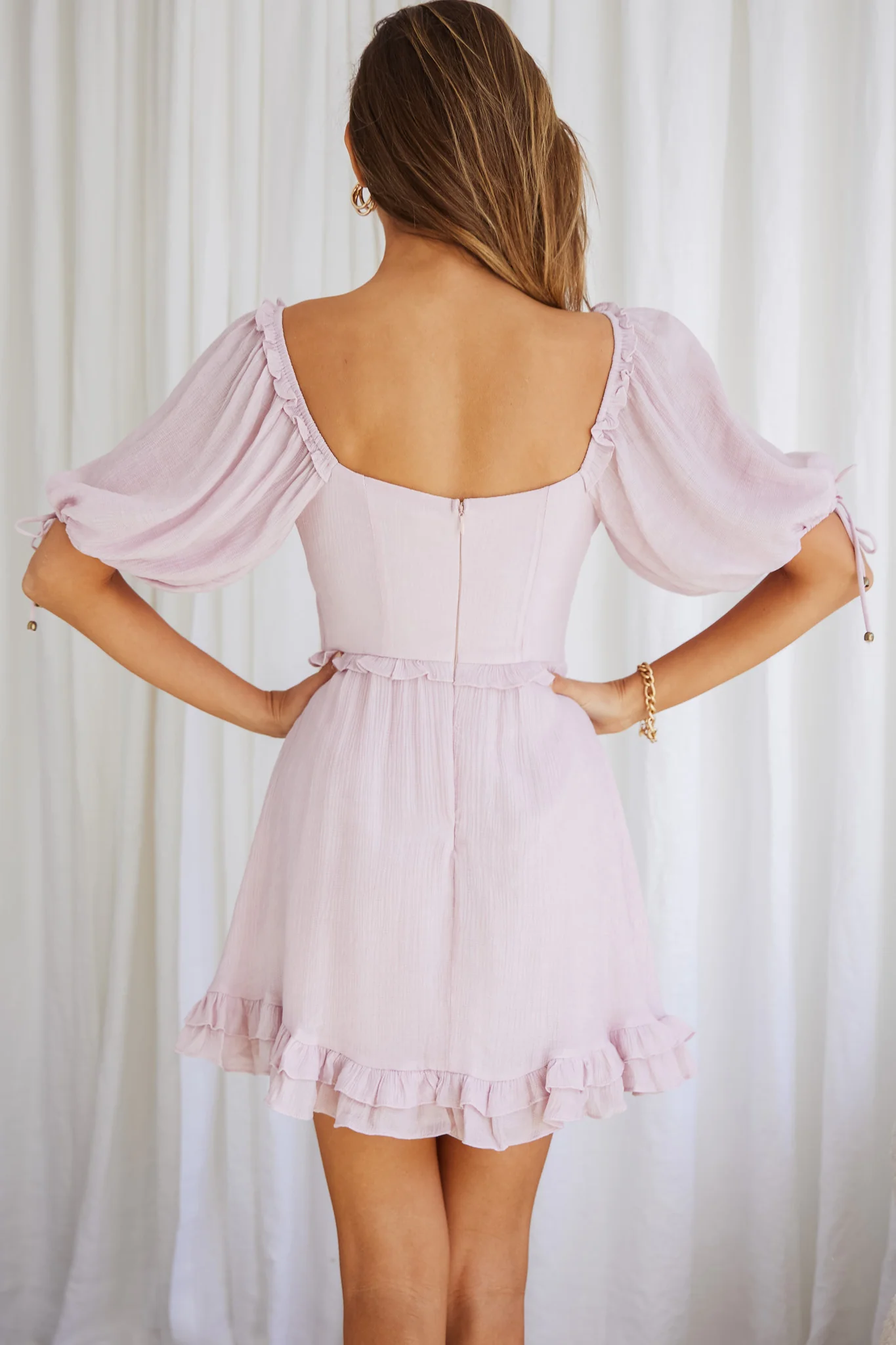 Kirra Puff Sleeve Ruched Bodice Dress Blush