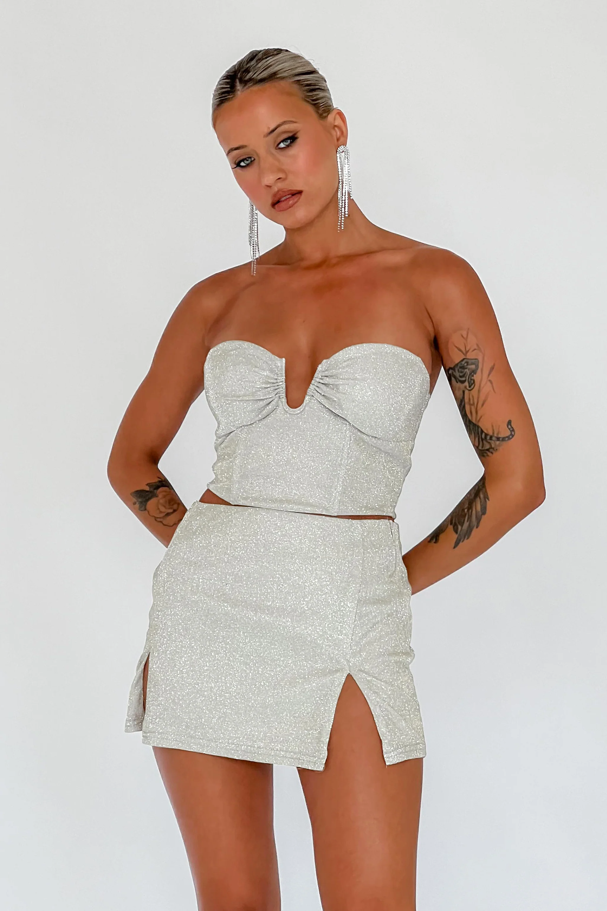 Tamira Split Mini Skirt Silver/Gold
