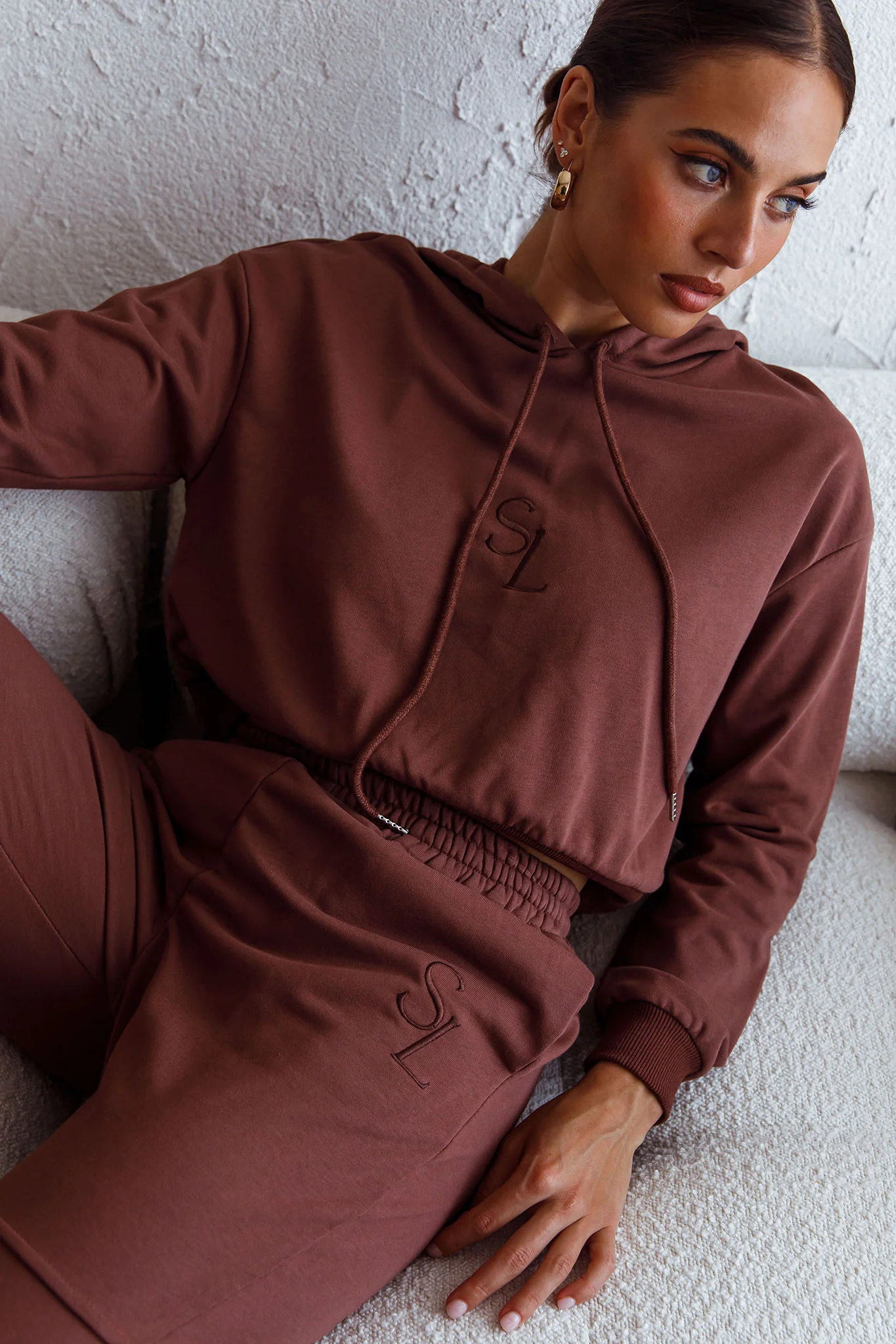 Glow Getter Elasticated Waist Embroidery Logo Jogger Pants Chocolate