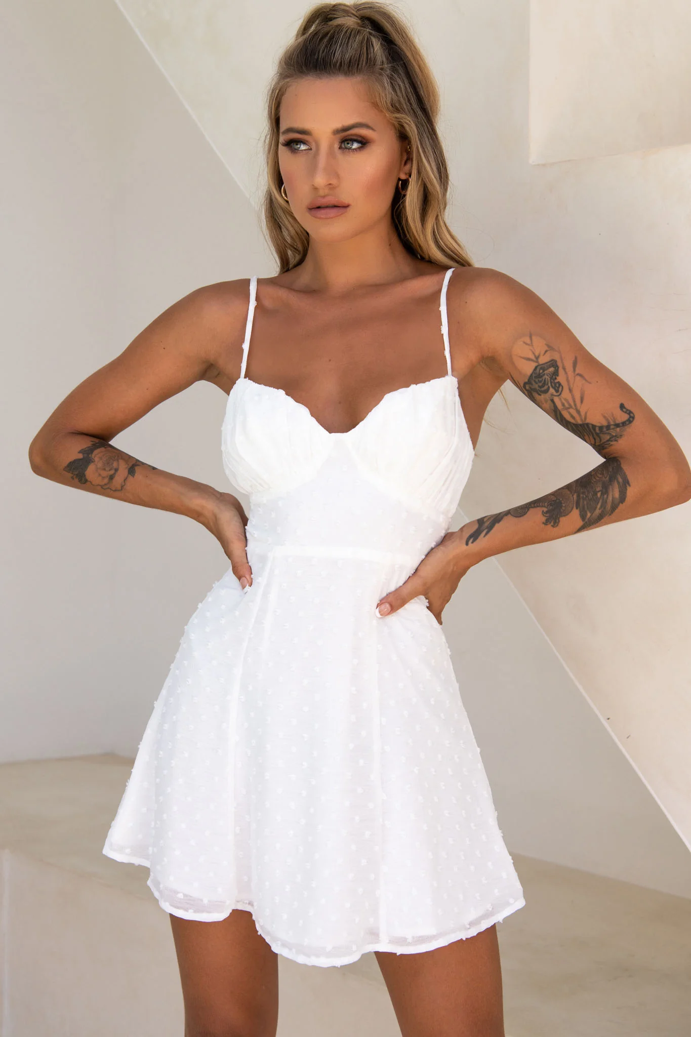 Good Morning Angel Ruched Bust A-Line Dress White