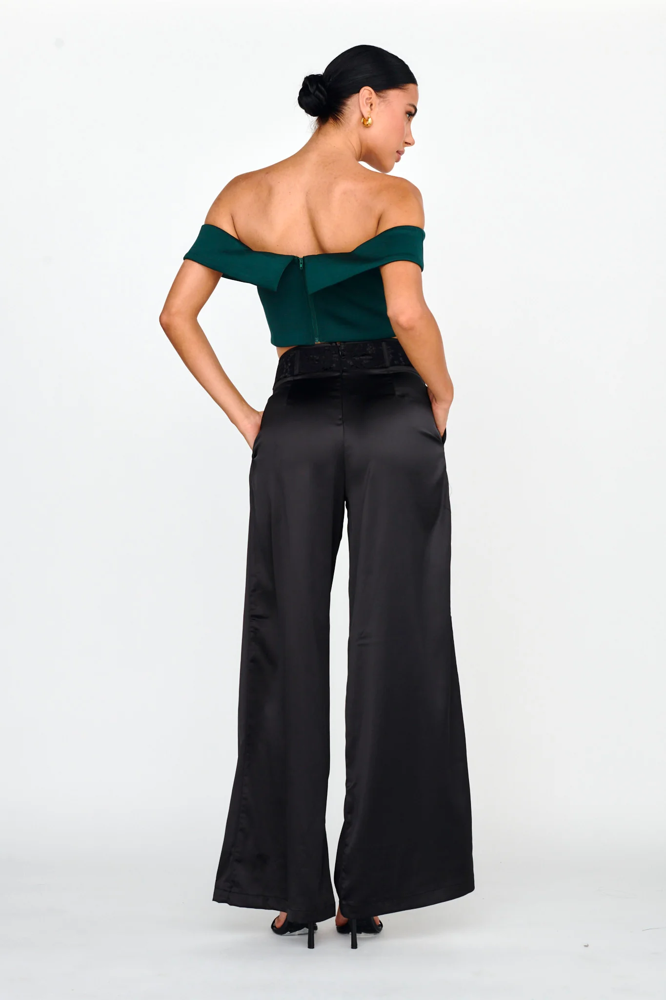 Lucky Stars Curved Waist Lace Trim Pants Black