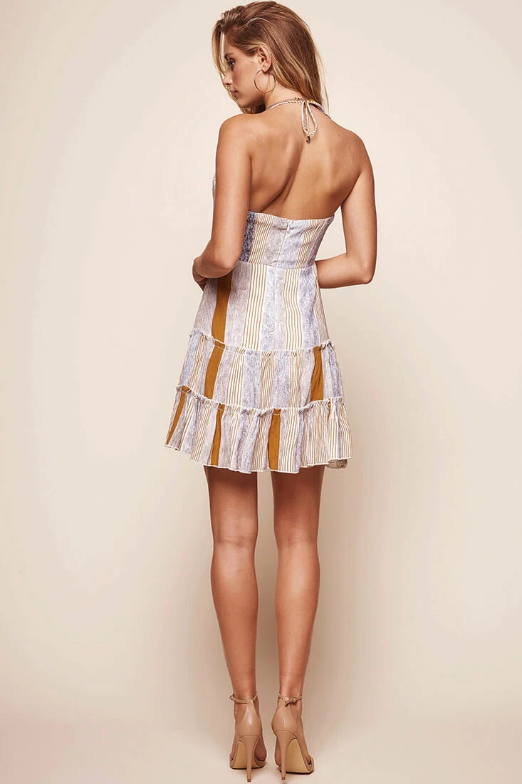 Rikki Layered Ruffle Bust Tie Dress Tan/Grey