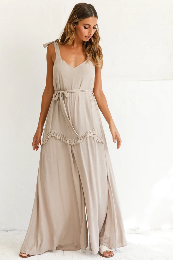 Talitha Tie Strap Wide Leg Jumpsuit Stone