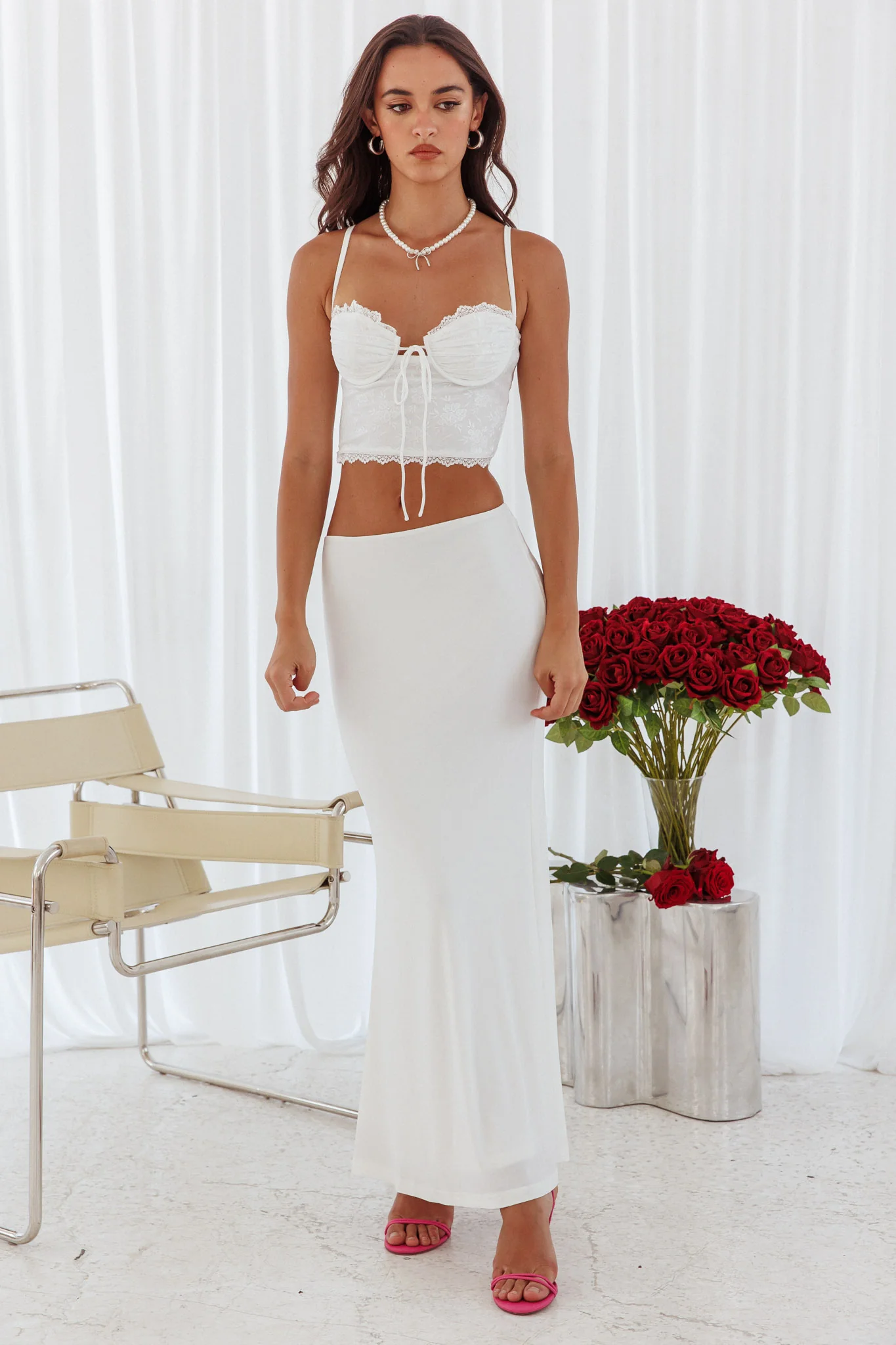Fortune Stretch Maxi Skirt Off White