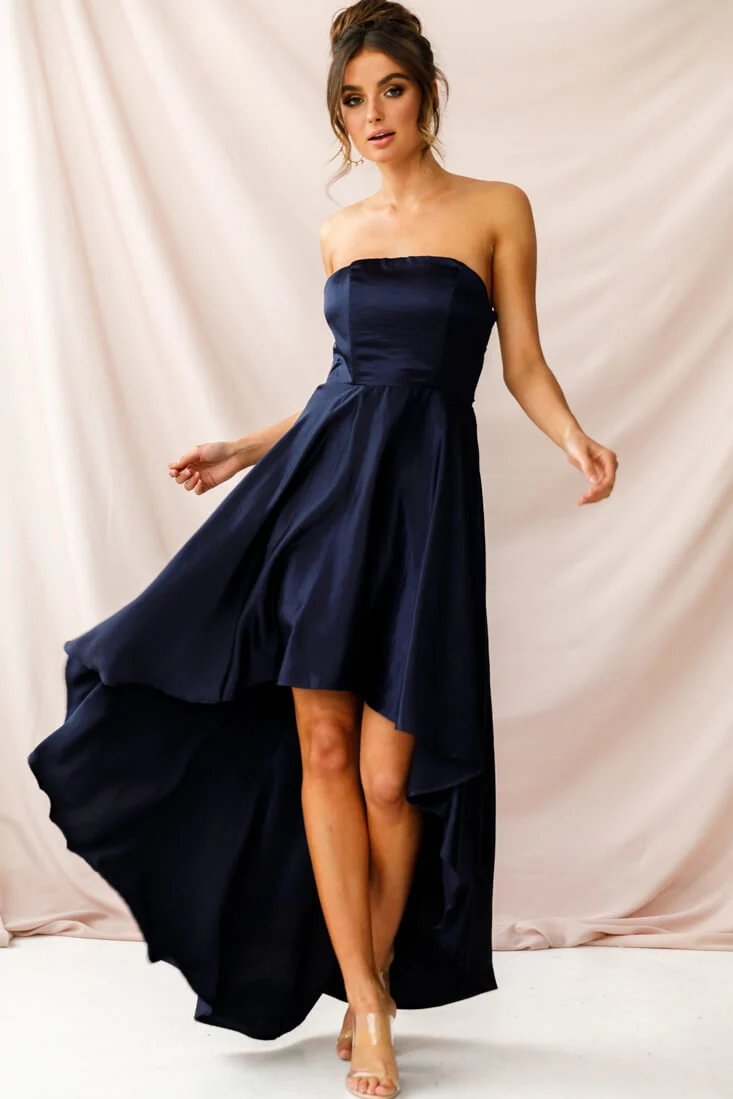 Belle Strapless High-Low Hem Dress Navy