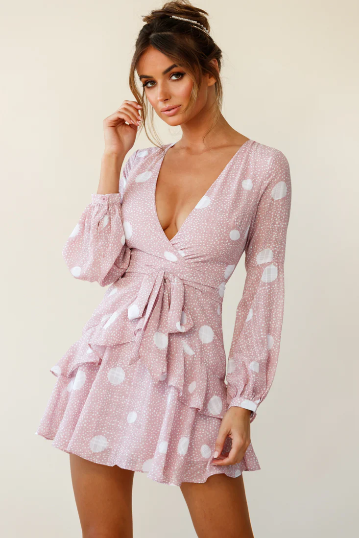Kerry Layered Balloon Sleeve Dress Spot Print Pink