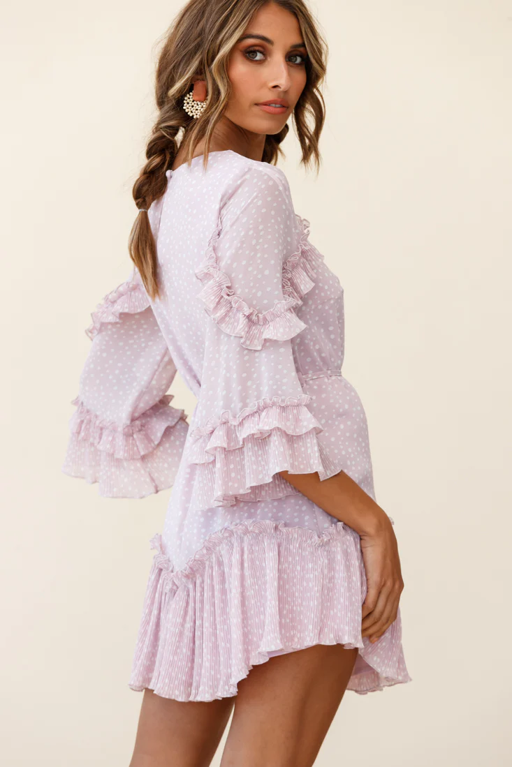 Yours Sincerely Three-Quarter Sleeve Accordion Pleat Dress Speckle Print Pink