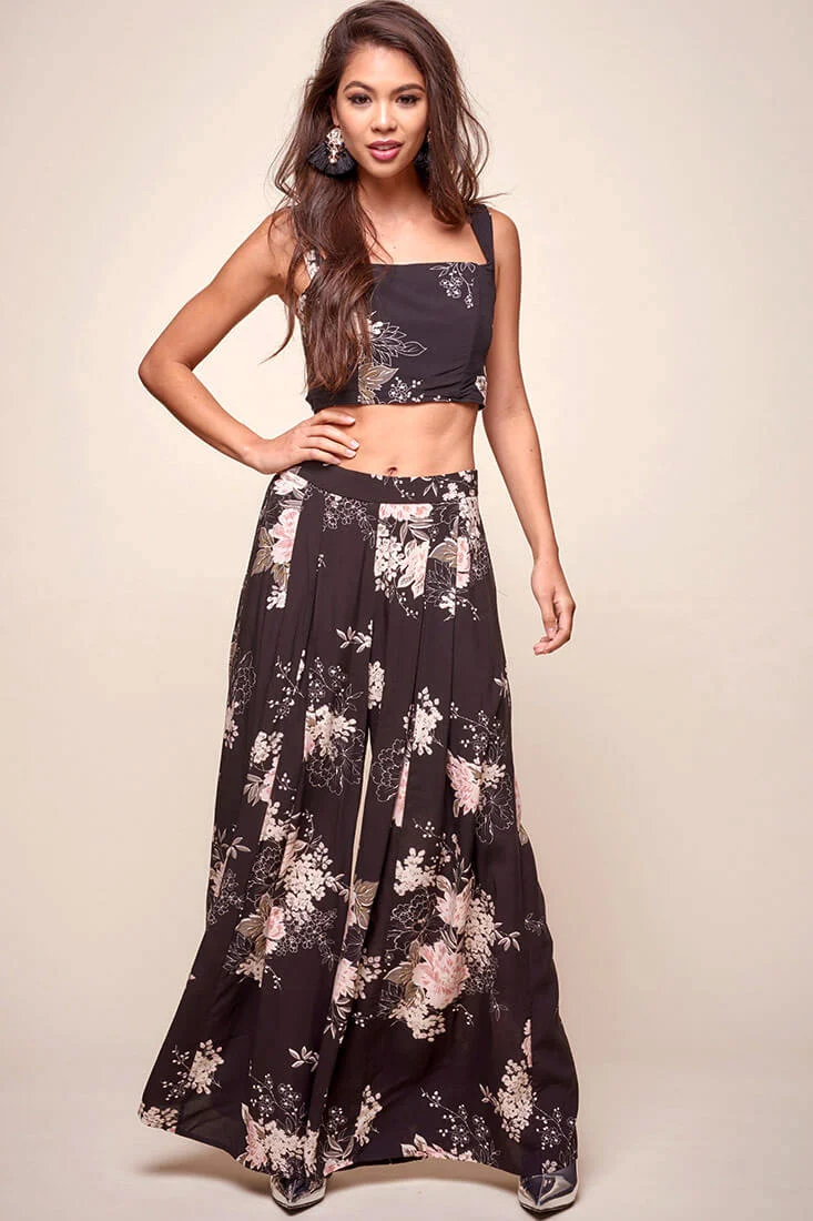 Cicely Floral Crop Top Black