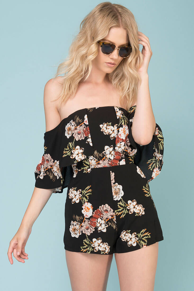 Dixie Floral Print Romper Black