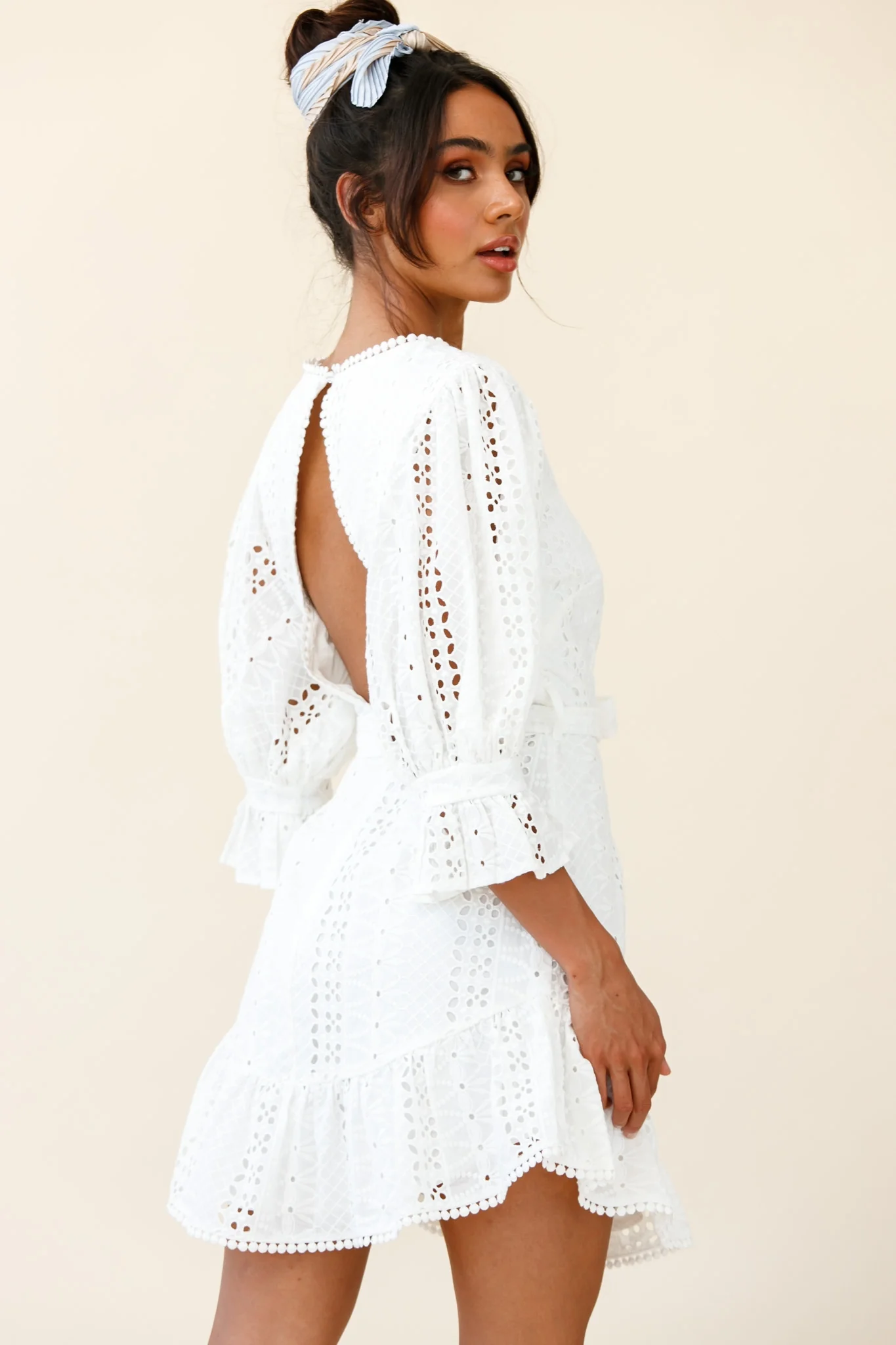 Sweet Sunshine Cut-Out Back Embroidery Dress White